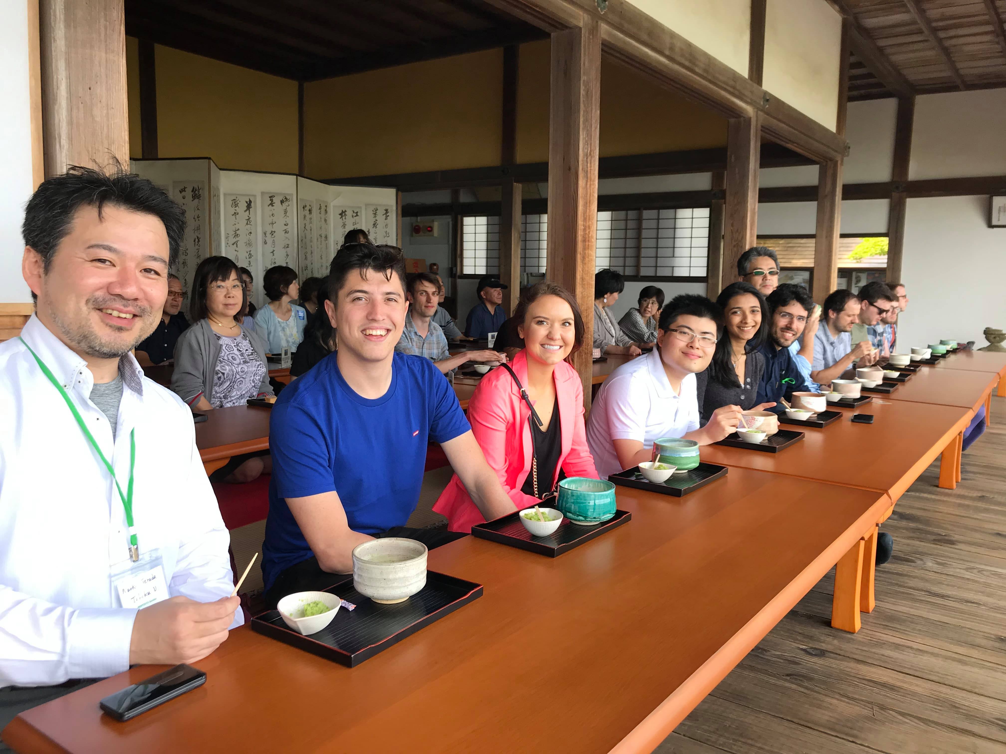 Taking a break during the excursion with some tea and mochi