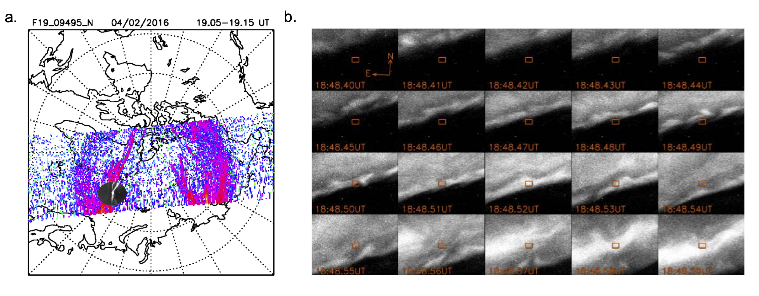 Spacecraft and ground-based images of the auroral arc showing both the global structure and the small-scale structuring.