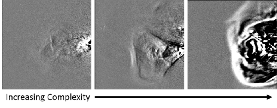 Three images of CMEs, with varying complexity.